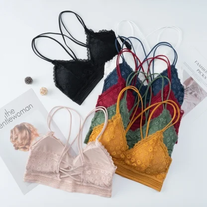 Plain Color Lace Bralette with Strappy Design - Image 2