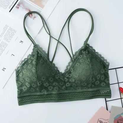 Plain Color Lace Bralette with Strappy Design - Image 5