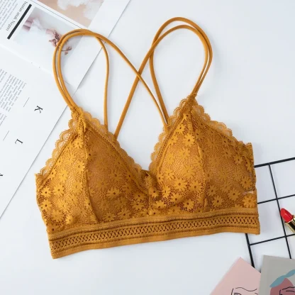 Plain Color Lace Bralette with Strappy Design - Image 11