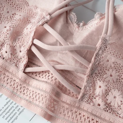 Plain Color Lace Bralette with Strappy Design - Image 7