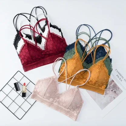 Plain Color Lace Bralette with Strappy Design - Image 4