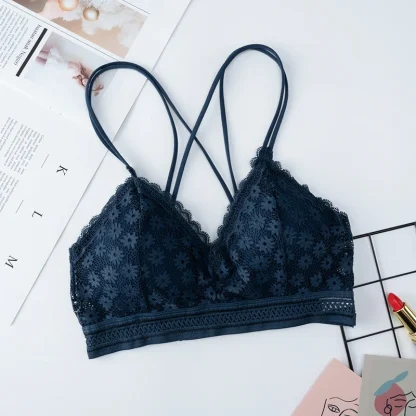 Plain Color Lace Bralette with Strappy Design - Image 12