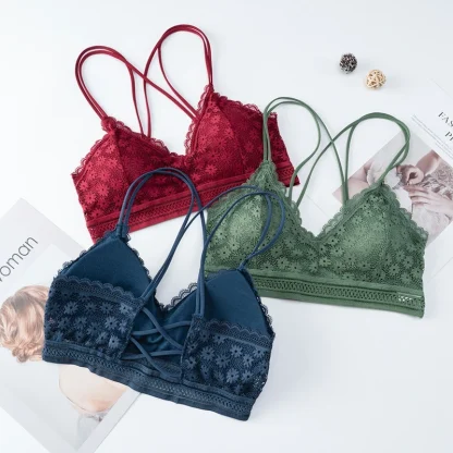Plain Color Lace Bralette with Strappy Design - Image 9