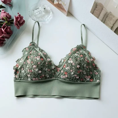 Seamless V-neck Bra with Floral Design