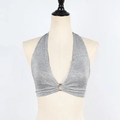 Deep V-neck Bralette with Ring Decor - Image 3