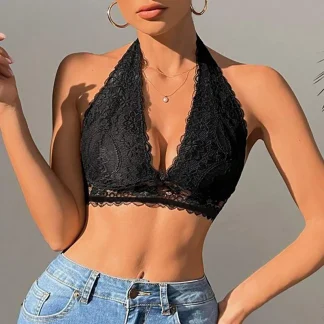 Chic Halter Bralette with Lace Design