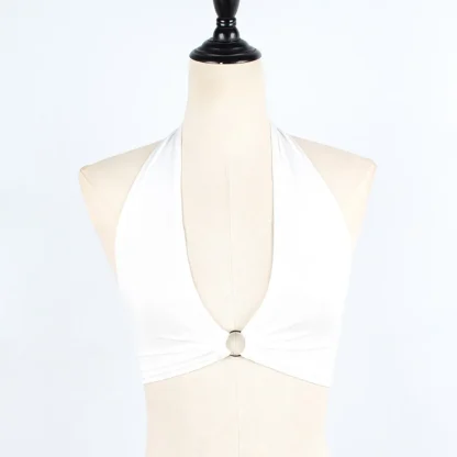 Deep V-neck Bralette with Ring Decor - Image 13